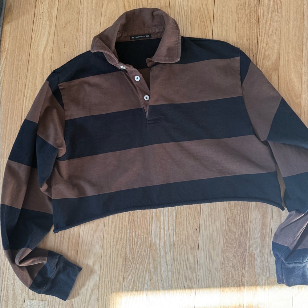 Brandy Melville Brown and black rugby Top